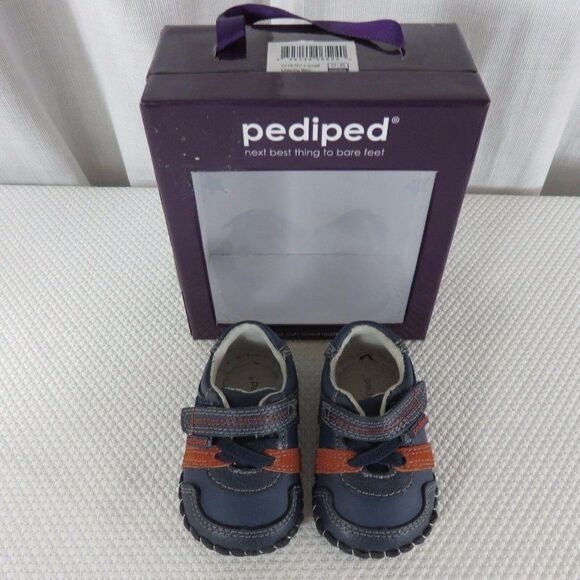 Pediped Originals Channing Navy Infants Shoes Leather XS 0-6 Mos Orange Blue - Picture 3 of 9
